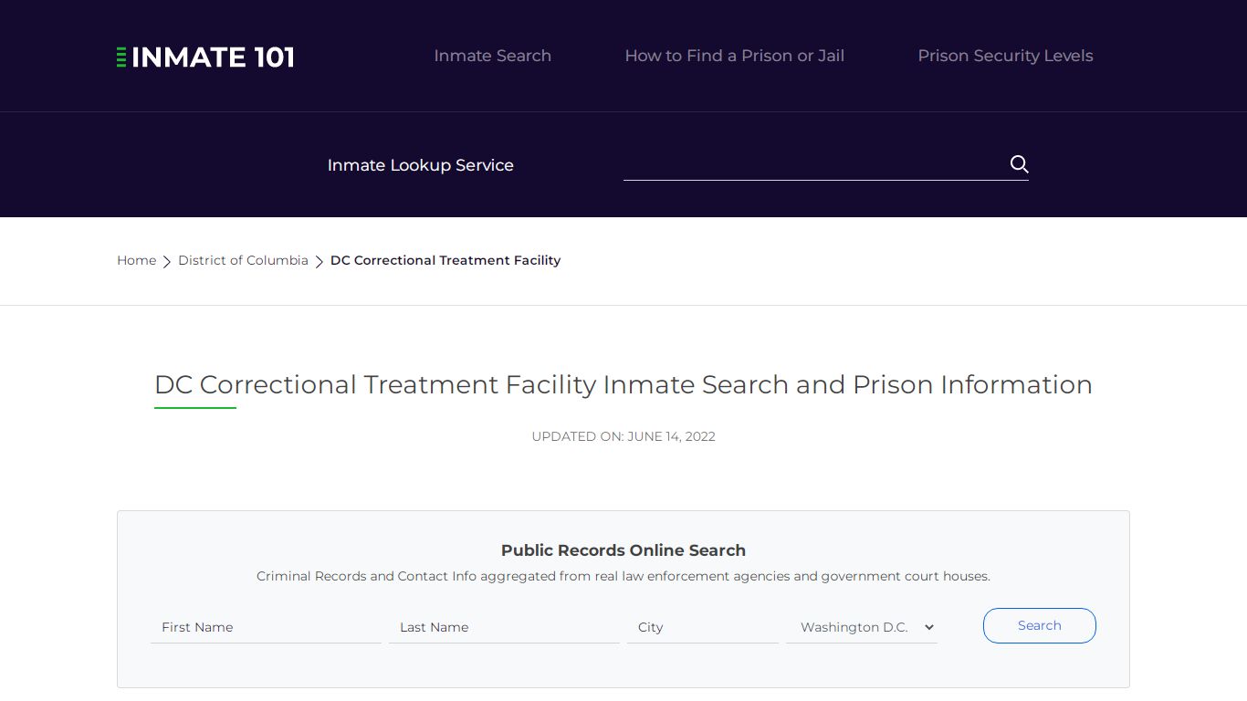 DC Correctional Treatment Facility Inmate Search ...