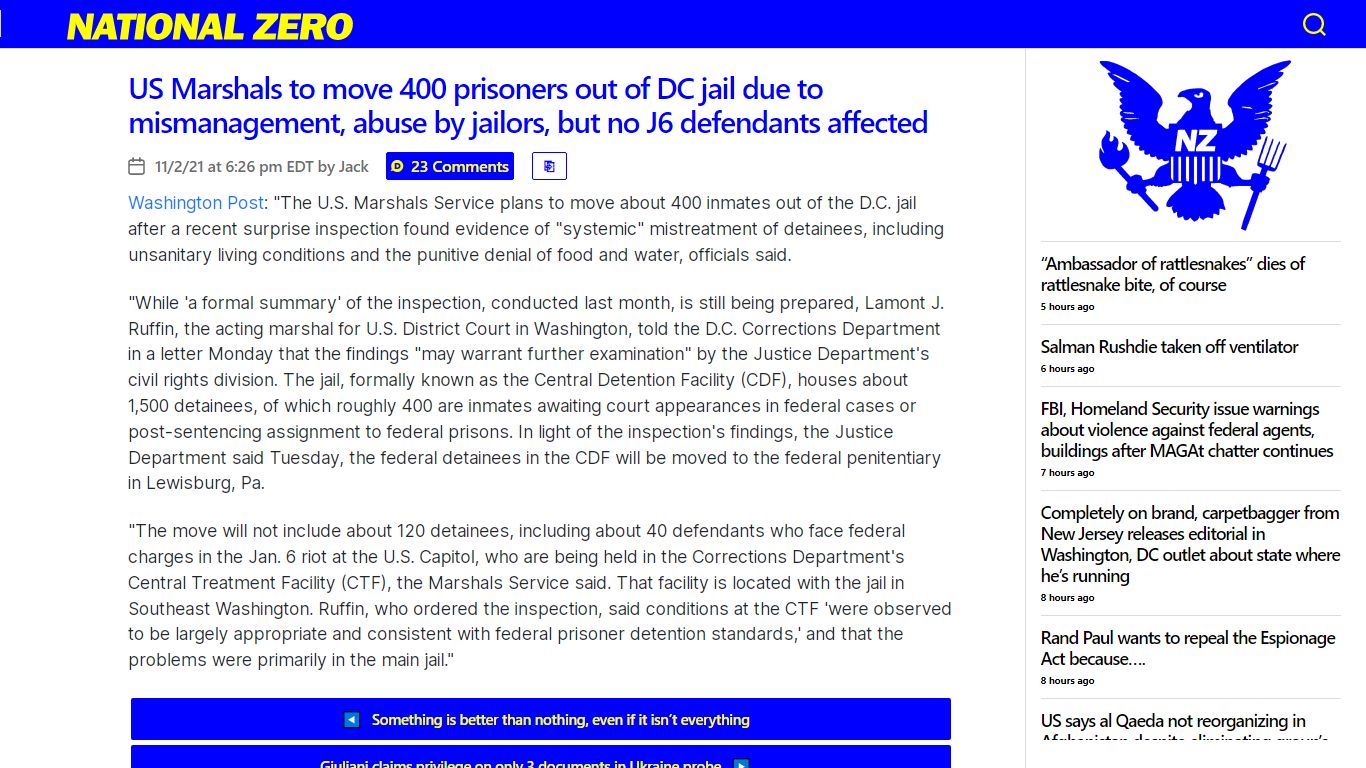US Marshals to move 400 prisoners out of DC jail due to ...